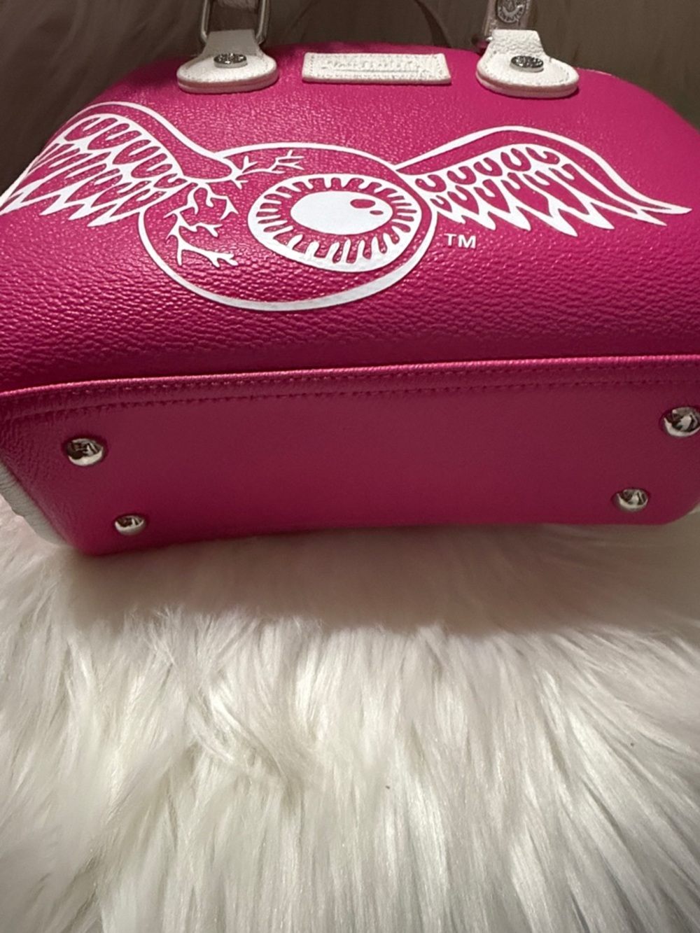 Von Dutch Hot Pink Mini Dome Crossbody with White Trim - Picture 5 of 5